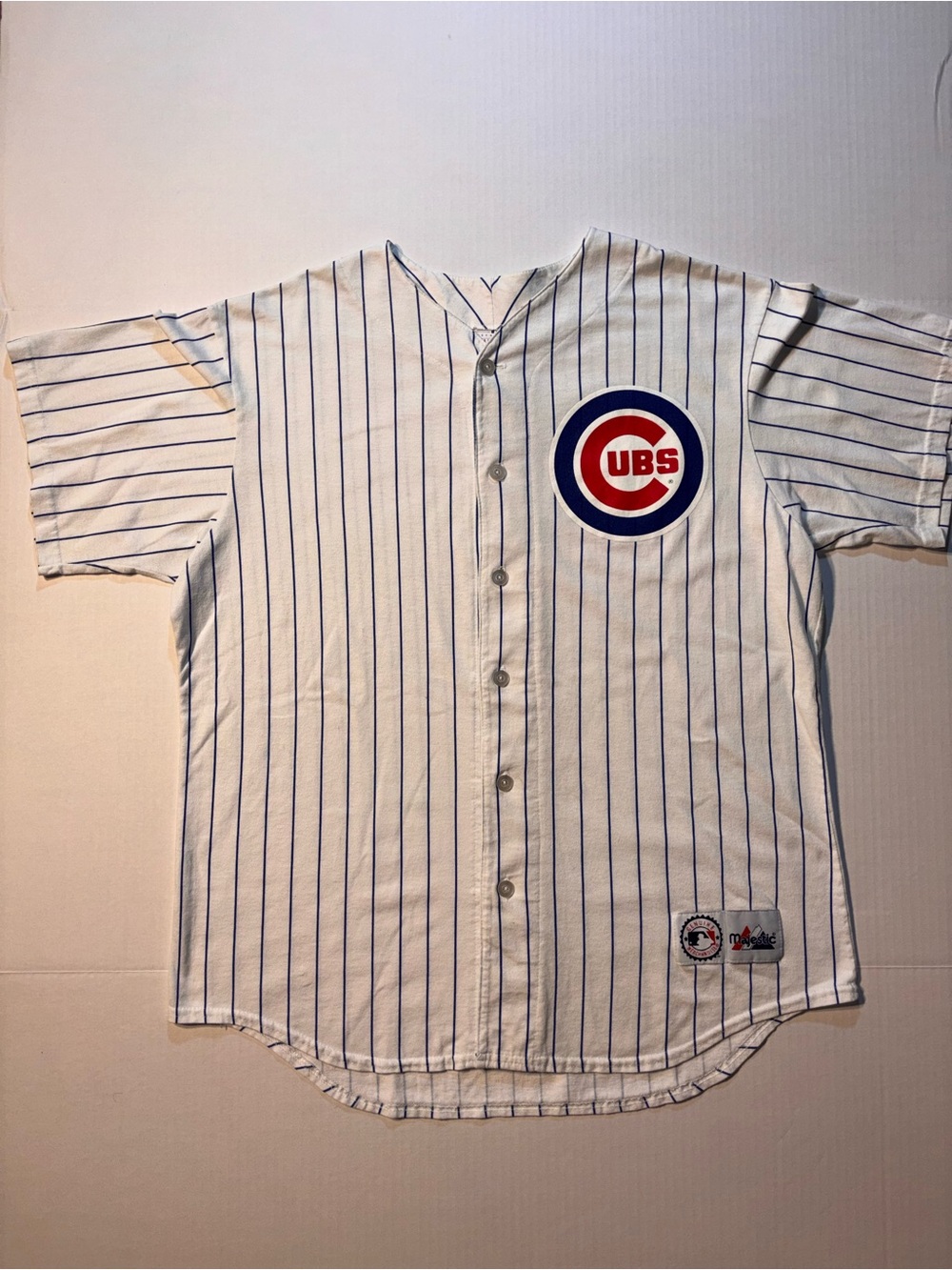 Vtg Chicago Cubs Majestic MLB Home Pinstripe Blank Jersey 90’s USA Sz Large